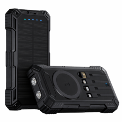 TitanCharge Pro – 30000mAh Solar Wireless Power Bank with Built-In Cables & Emergency Flashlight - FULL BLACK