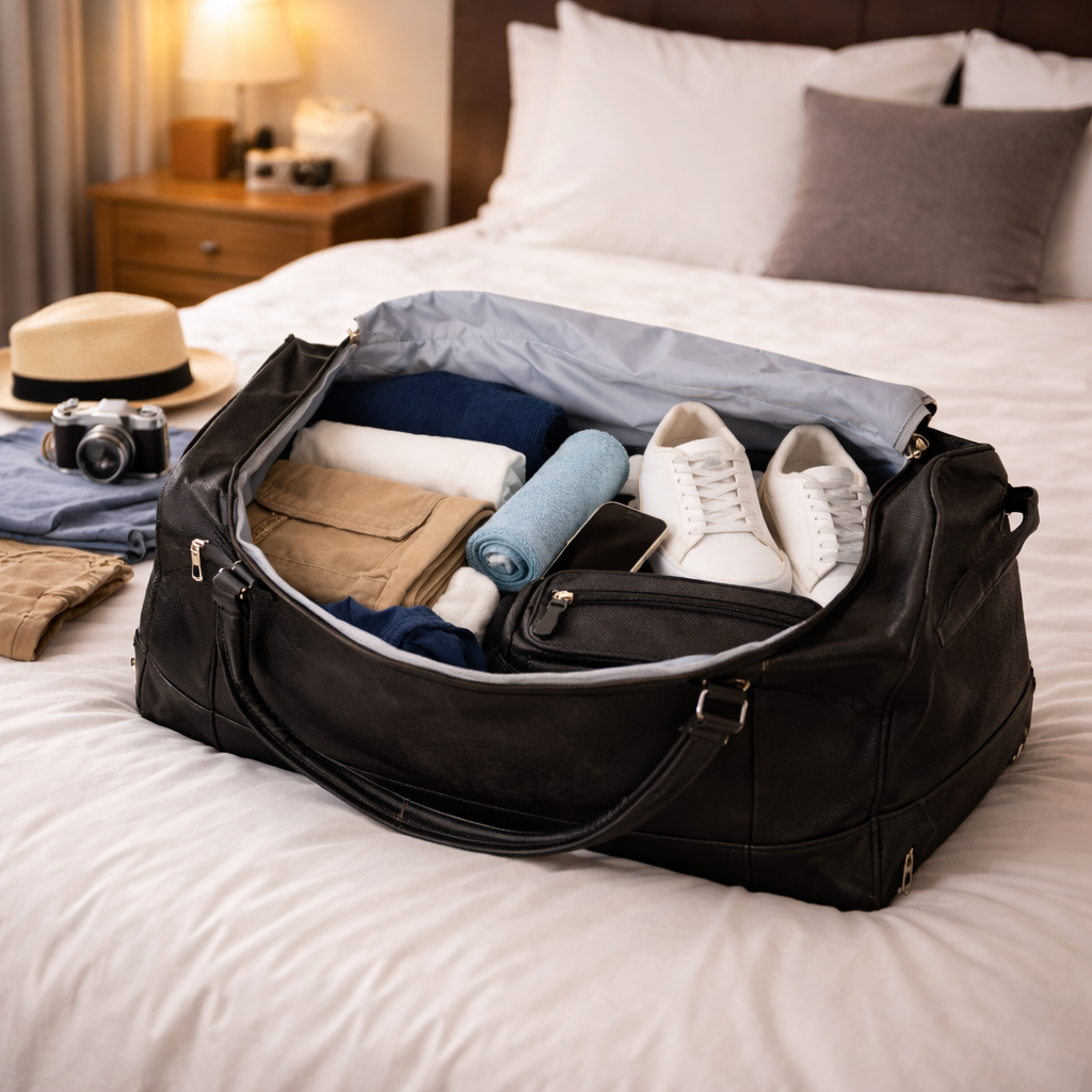 Voyager Pro Large Capacity Genuine Leather Travel Duffel (Wheeled Roller) Bag - Image 4