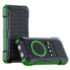 TitanCharge Pro – 30000mAh Solar Wireless Power Bank with Built-In Cables & Emergency Flashlight-Black