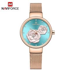 Naviforce 5013 Signature Series: 3D Floral Elegance Women’s Timepiece - Rose Gold Green