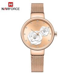 Naviforce 5013 Signature Series: 3D Floral Elegance Women’s Timepiece - Rose Gold