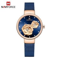 Naviforce 5013 Signature Series: 3D Floral Elegance Women’s Timepiece - Rose Gold Blue
