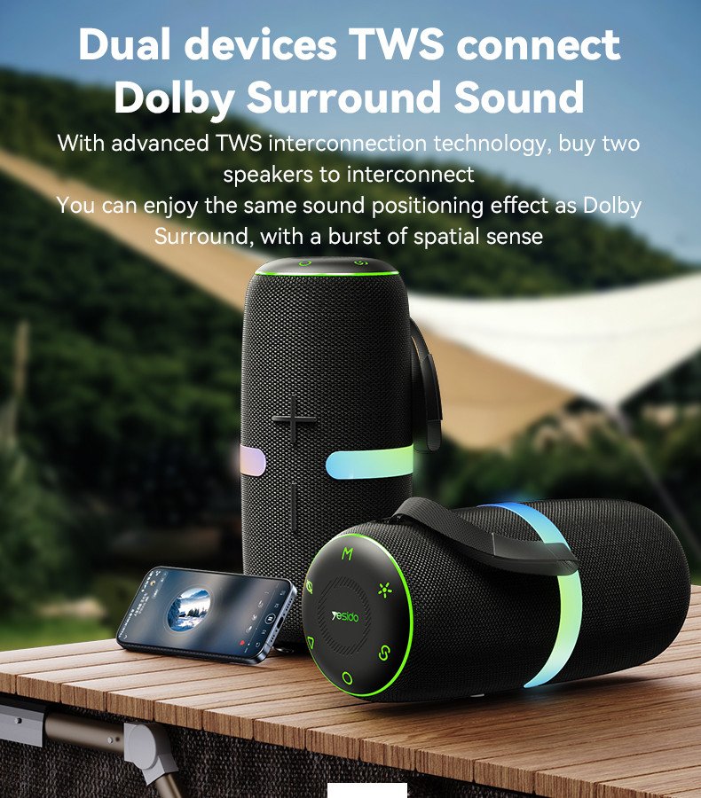 Yesido YSW22 30W Portable Bluetooth Speaker β Powerful Bass, Dynamic LED Lights & Wireless Outdoor Sound - Image 6