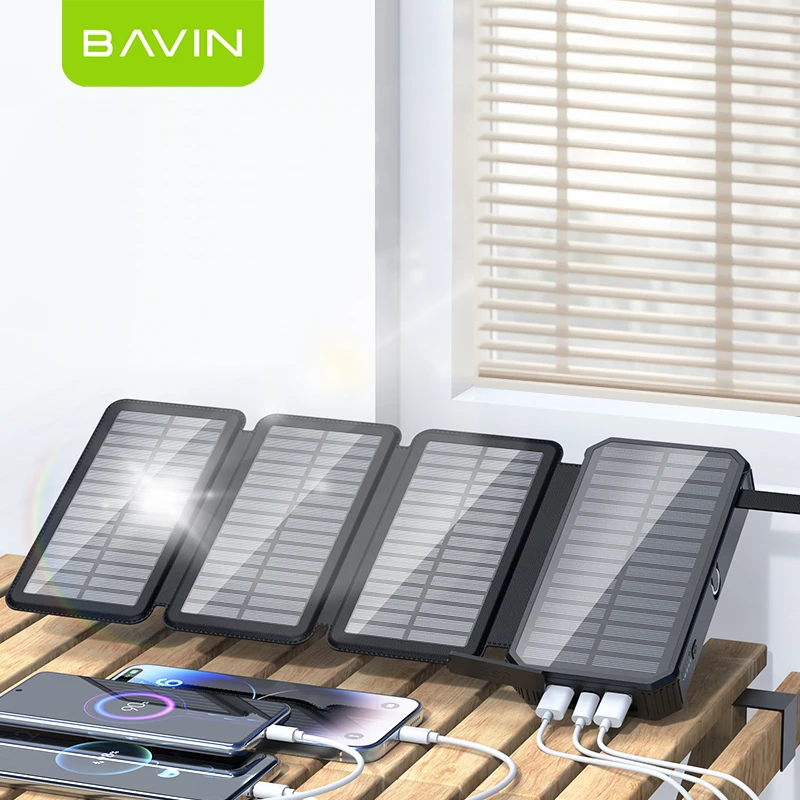 BAVIN PC1119 20,000mAh 4-Panel Solar Power Bank with LED Light