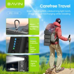 BAVIN PC1119 20,000mAh 4-Panel Solar Power Bank with LED Light - Image 3