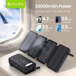 BAVIN PC1119 20,000mAh 4-Panel Solar Power Bank with LED Light - Image 5