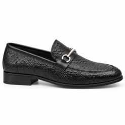 Dorian™ Premium Textured Men's Leather Jet Black Loafers - Image 4