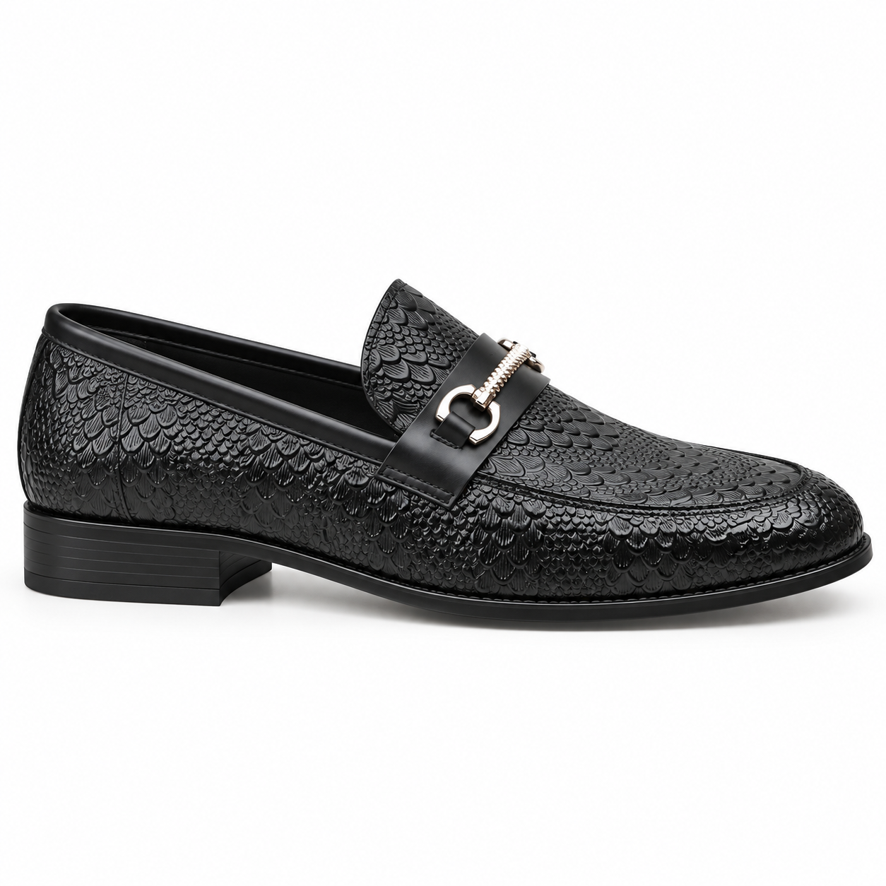 Dorian™ Premium Textured Men's Leather Jet Black Loafers - Image 4