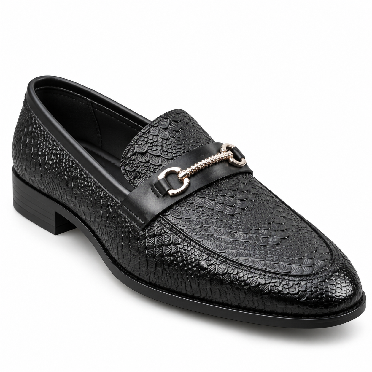Dorian™ Premium Textured Men's Leather Jet Black Loafers - Image 3