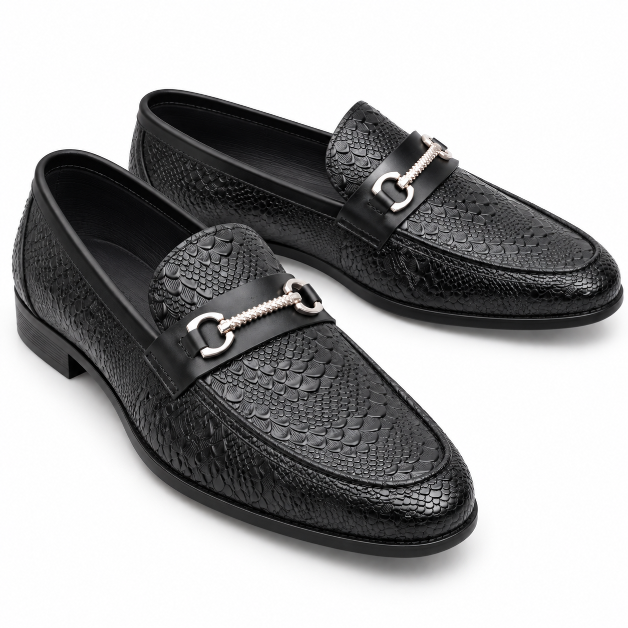 Dorian™ Premium Textured Men's Leather Jet Black Loafers - Image 2