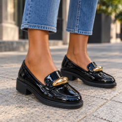 Marielle™ Women's Gold-Detail Glossy Slip-On Loafers - Image 3